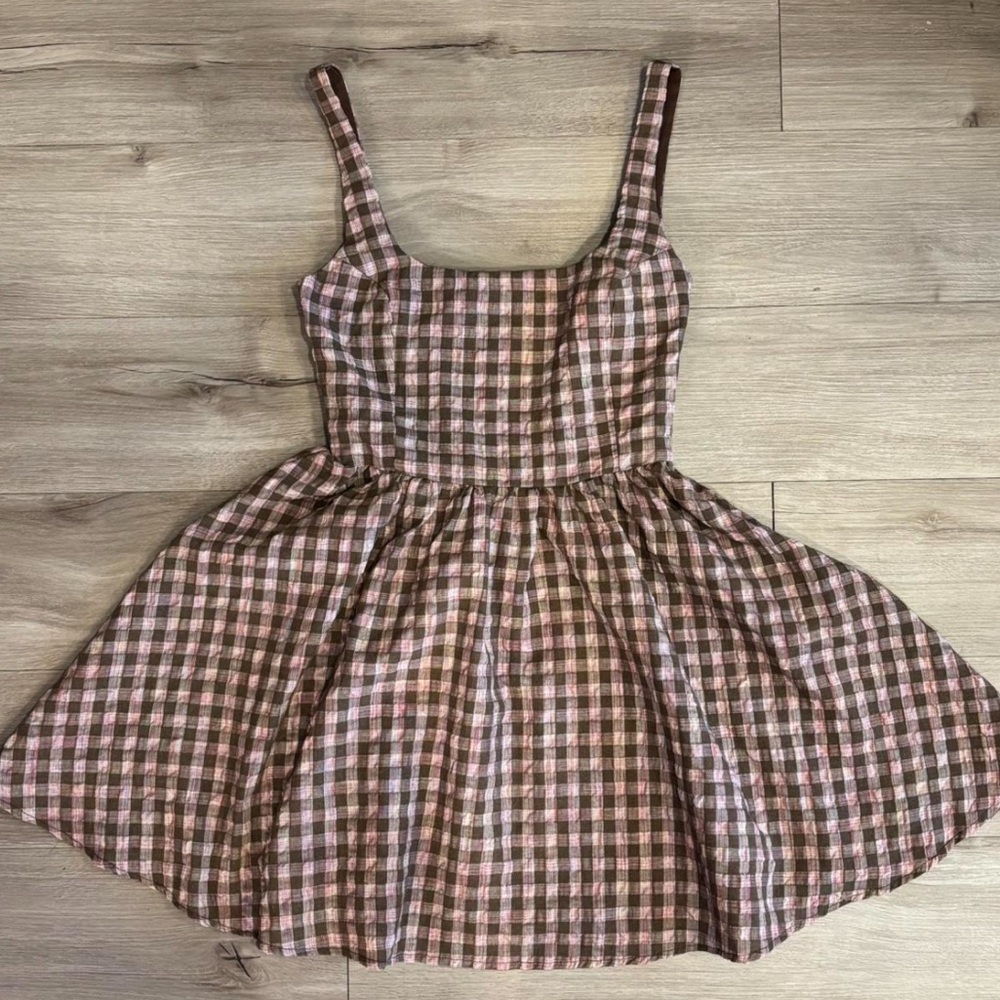 Princess Polly Checkered Dress in Pink and Brown